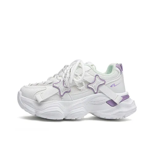 RENBEN Abrasion Resistant Breathable Height Increasing Low Top Chunky Sneakers Women's White Purple