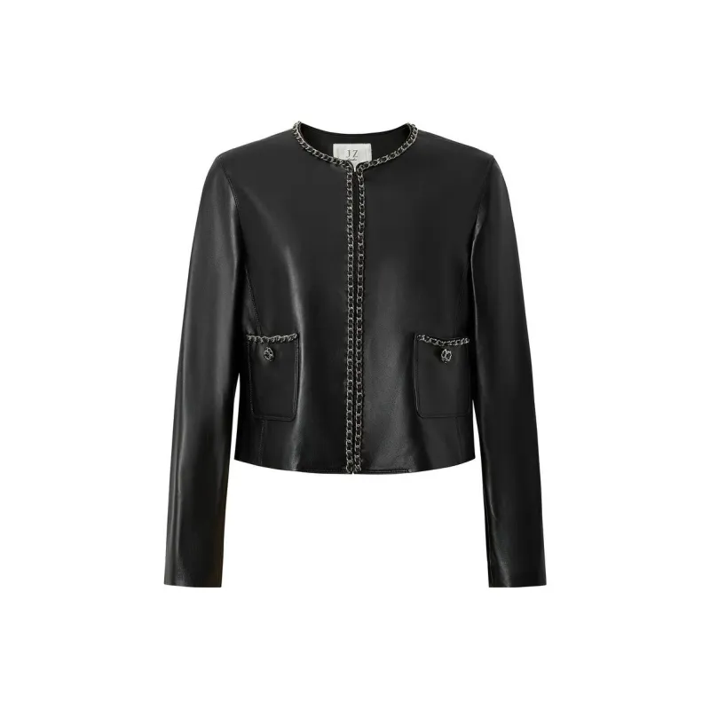 JZ. ANNAKRO Leather Jackets Women's Plain Black-0
