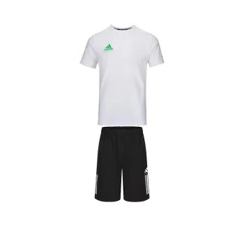 Adidas Casual Sportswear Men's Set White Short Sleeved Shirt With Green Logo+Black Shorts
