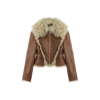 PP Leather Jacket Women's Coffee