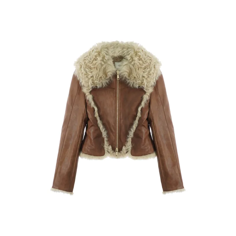 PP Leather Jacket Women's Coffee-0