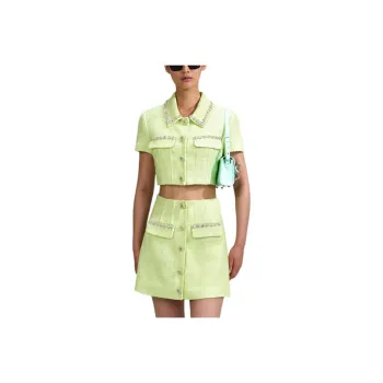Self portrait Cropped Coats Women's Fruit Green