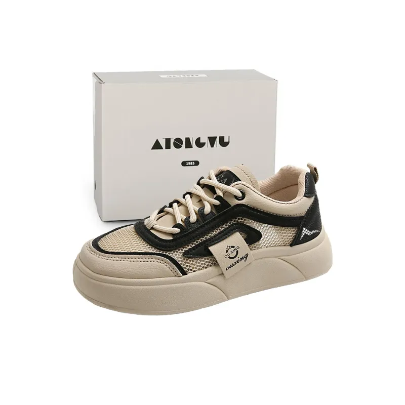 ATONGMU Casual Shoes Women's Low Top Khaki/White/Black-1