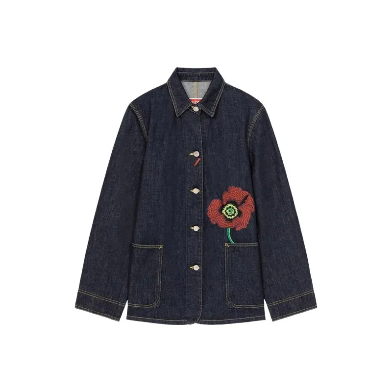 KENZO Poppy Flower Series Nigo Collaboration FW22 Denim Jacket Women's Dark Blue-0