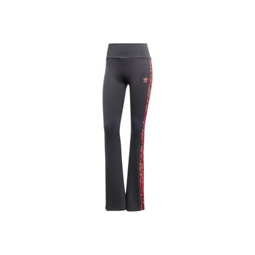 Adidas Originals Leopard Luxe 3-Stripes Infill Flared Leggings Casual Pants Women's Black Red