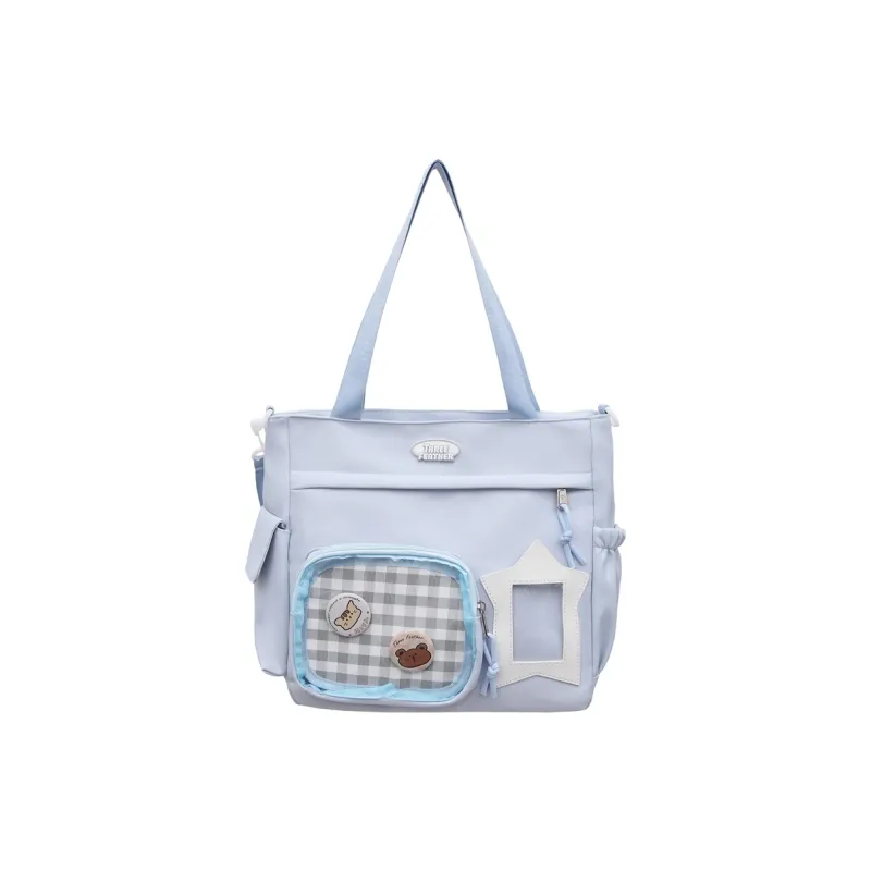 OUZIHUANG Nylon With PVC Shoulder Bag Unisex Black/Pink/Yellow/White/Blue-11