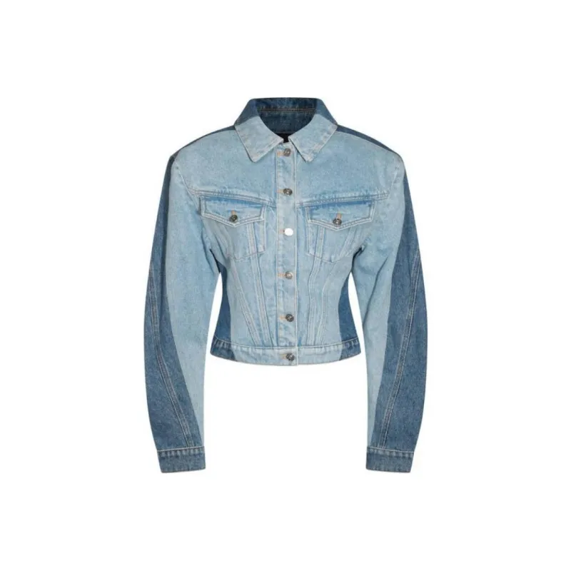 Mugler Bi Tone Denim Jacket 'Tokyo Blue/Black'-0