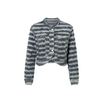 MEETLADY Denim Jackets Women's Black Gray Color