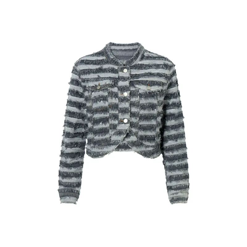 MEETLADY Denim Jackets Women's Black Gray Color-0