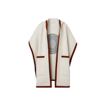 Burberry Logo Graphic Wool Cashmere Jacquard Hooded Cape Beige/Brown/Canvas