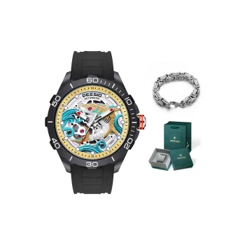 DEESIO Automatic Mechanical Movement Rubber Strap Watch Unisex Yellow Watch Dial