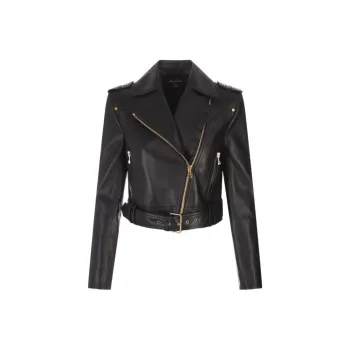 BALMAIN Chain Quilted Leather Crop Jacket Black