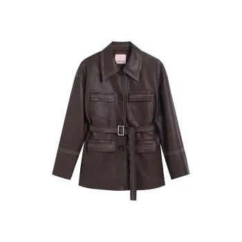 AMAZING SONG Leather Jacket Women's Cocoa Brown