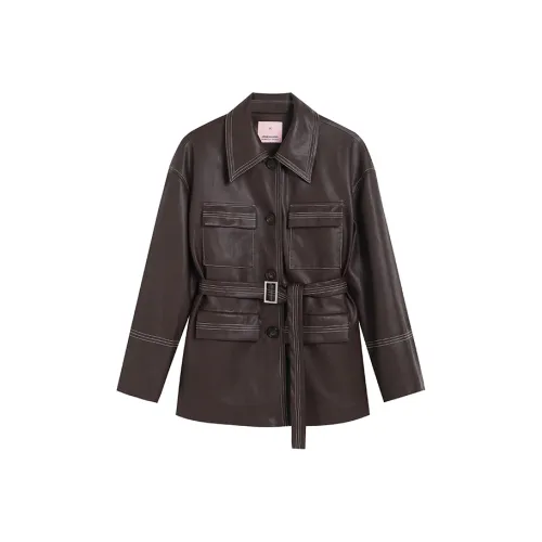 AMAZING SONG Leather Jacket Women's Cocoa Brown
