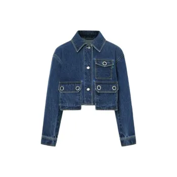 CARVEN FW23 Lapel Fitted Straight Long-Sleeved Denim Jacket Women's Denim Blue