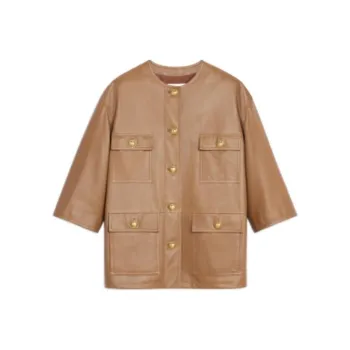 CELINE Leather Jackets Women's Brown Yellow