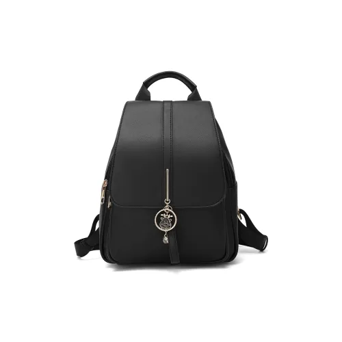 MEXICAN Polyurethane Backpack Women's Black/Ecru With Coffee