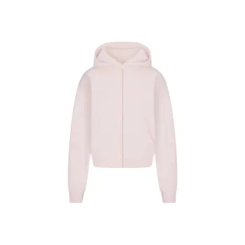 SKIMS SS25 COTTON FLEECE CLASSIC ZIP UP HOODIE Sweatshirt Women's BARELY PINK/Light Pink