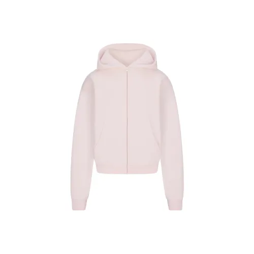 SKIMS SS25 COTTON FLEECE CLASSIC ZIP UP HOODIE Sweatshirt Women's BARELY PINK/Light Pink