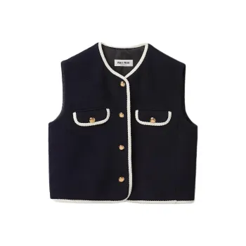 MIU MIU Single Breasted Tweed Vest Women's Marine Blue