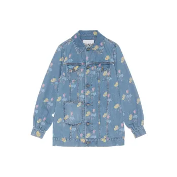 GANNI Denim Jackets Women's Light Blue