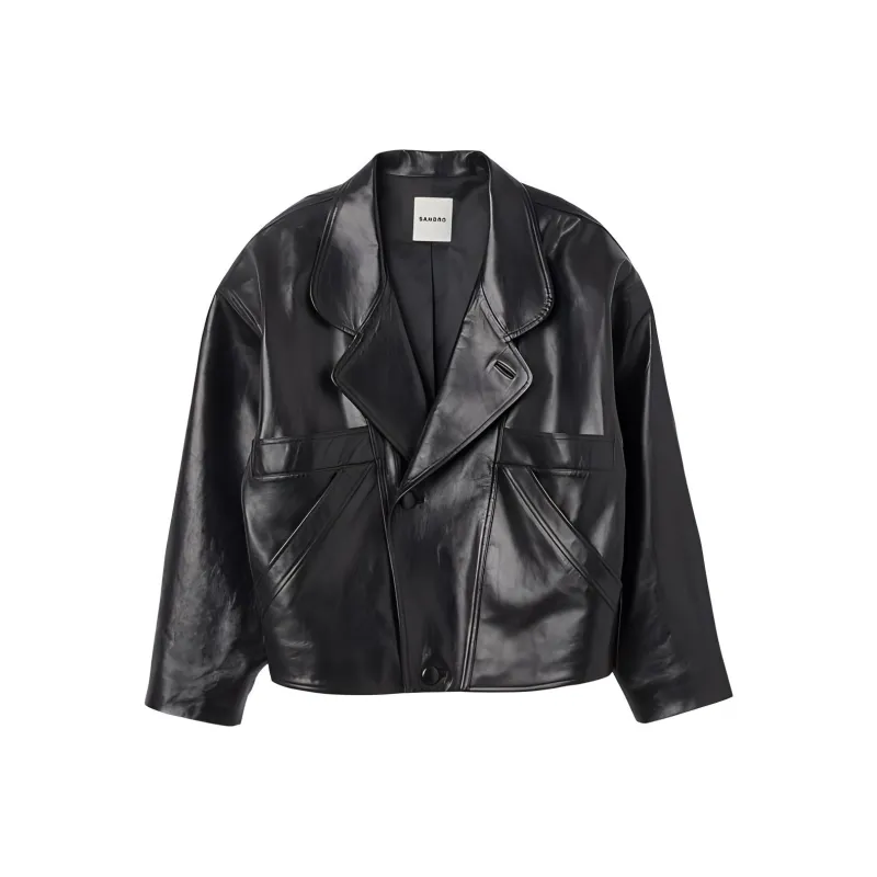 Sandro Asymmetric-fastening Leather Jacket-0