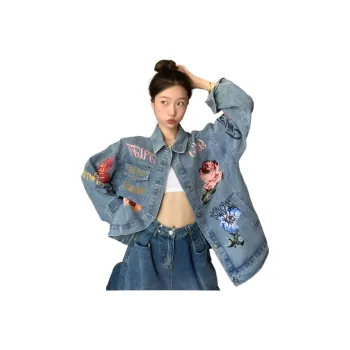 DanerWang Denim Jacket Women's Blue