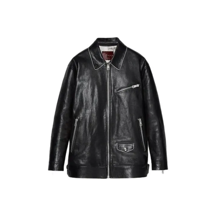 GUCCI Leather Jacket Women's Black-0