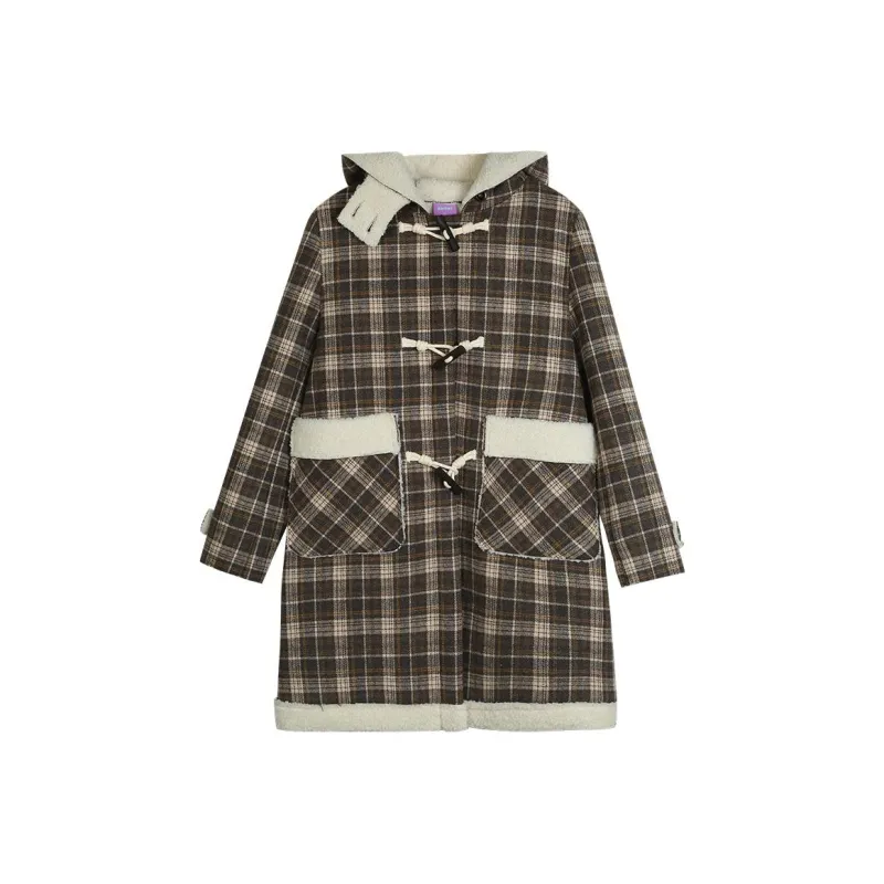 Omont Coat Women's Coffee Plaid-0