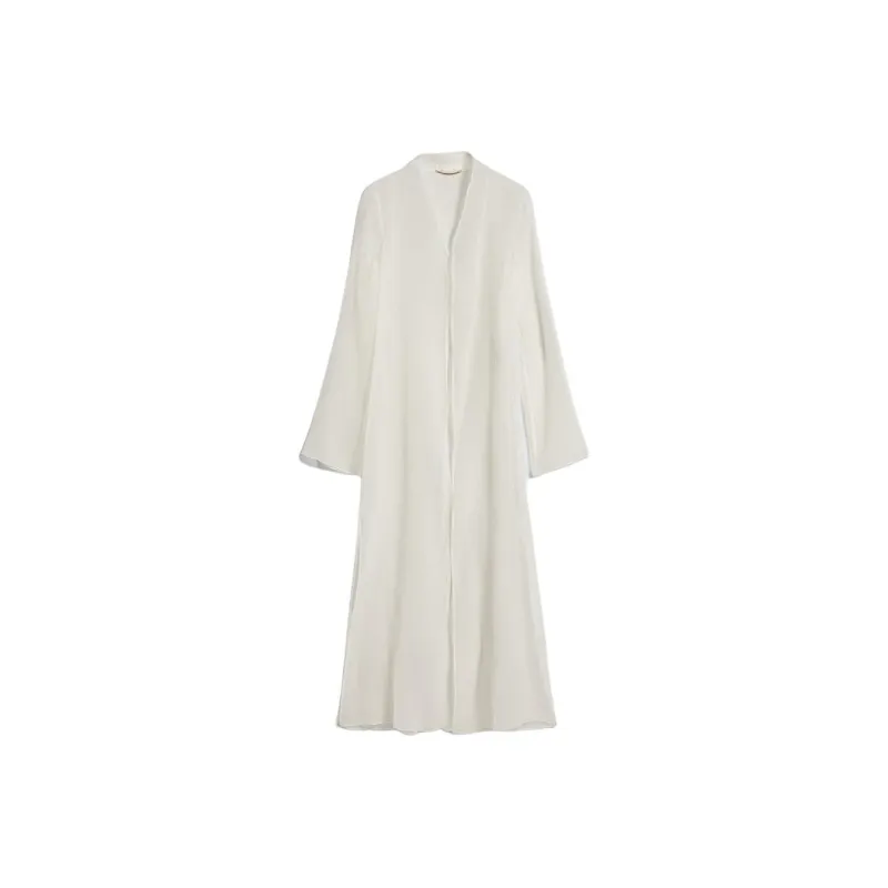 MaxMara Fondi Collection Silk Crepon Duster Coat Trench Coat Women's White-0