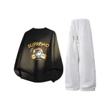 Black Crew Neck Sweatshirt+Light Heather Gray Pants