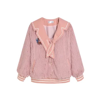 Ice cream and whale Velvet Jackets Women's Leather Pink Plush Coat