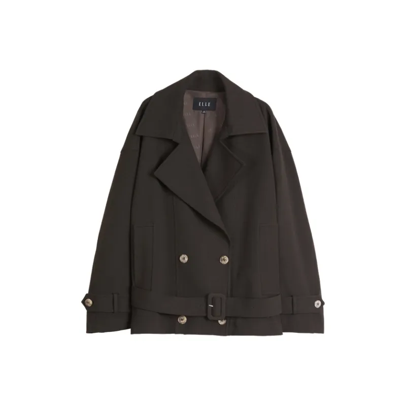 ELLE Cropped Coats Women's Dark Brown-0