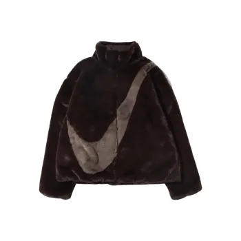 Nike Women'ss Oversized Swoosh Logo Jacket Asia Sizing Velvet Brown