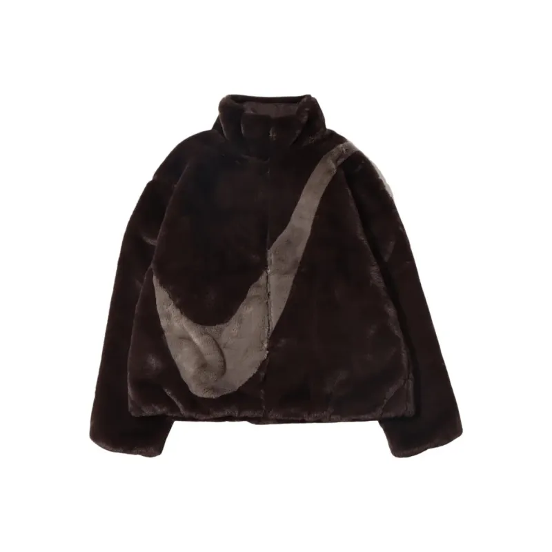 Nike Women'ss Oversized Swoosh Logo Jacket Asia Sizing Velvet Brown-0