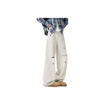 TELENT Jeans Unisex Blue Yarn White Denim