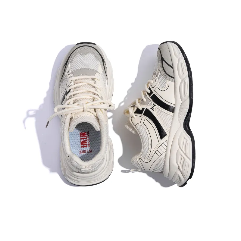 HUANQIU Breathable Coverage Height Increase Low Top Chunky Sneakers Women's White Black-5