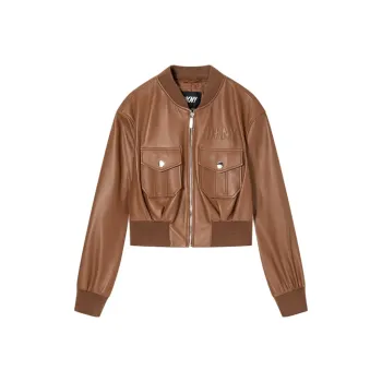 DKNY Leather Jackets Women's Dark Coffee
