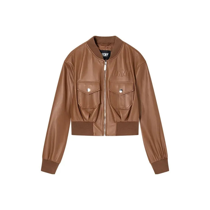 DKNY Leather Jackets Women's Dark Coffee-0