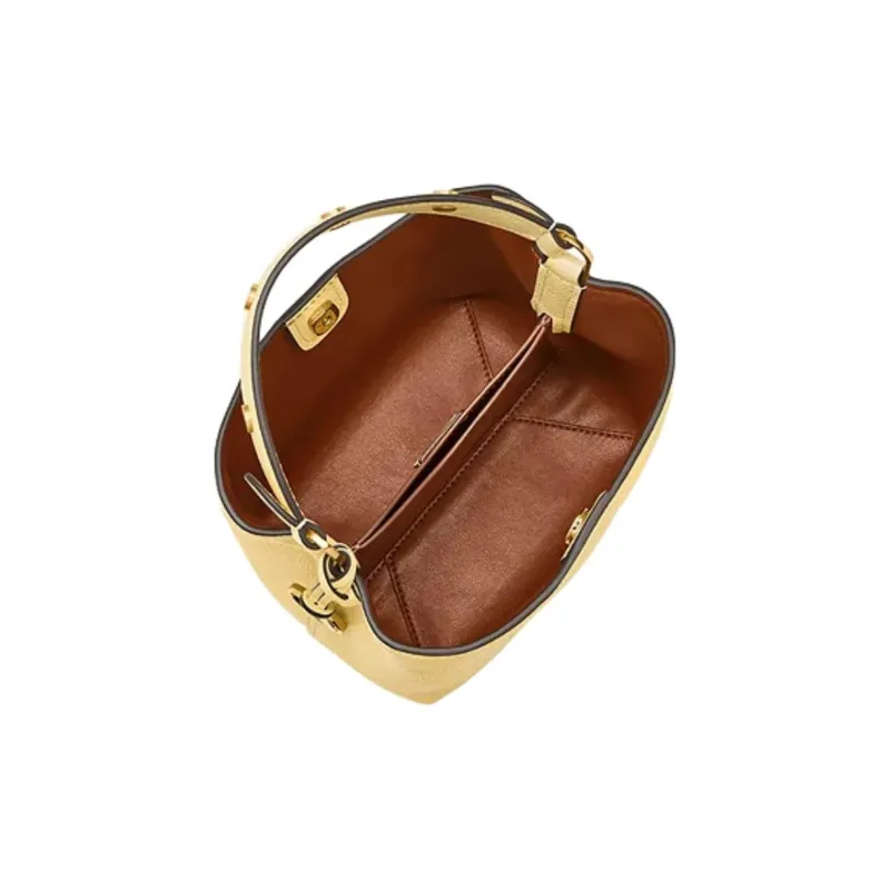 FOSSIL Leather Bucket Bag, One Shoulder Handbag Small Size Women's Yellow-2