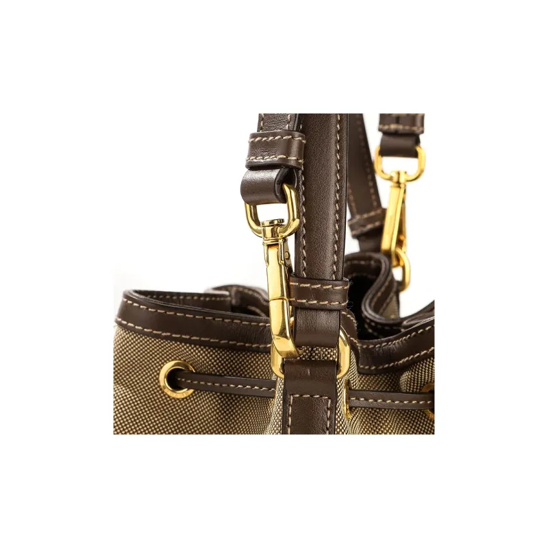 PRADA Cotton Bucket Bag, One Shoulder Handbag Women's Brown-8