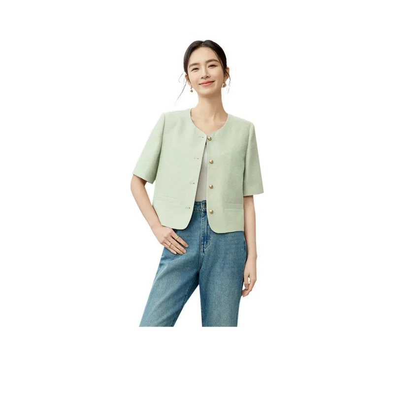 SENTUBILA Cropped Coats Women's White Jade Green-0