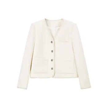 Pit Cropped Coats Women's Light Beige White