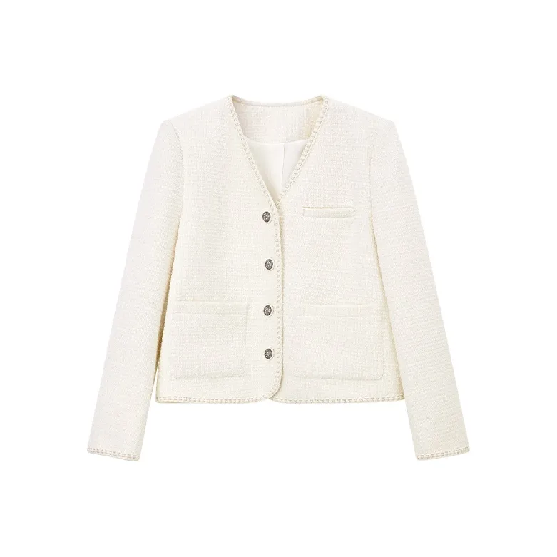 Pit Cropped Coats Women's Light Beige White-0