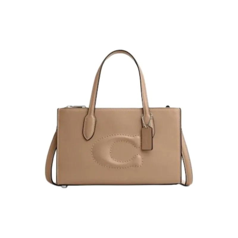 COACH Cow Leather Tote Bag, Shopping Bag, Shoulder Bag, Crossbody Bag, Handbag Trumpets Women's Beige-0