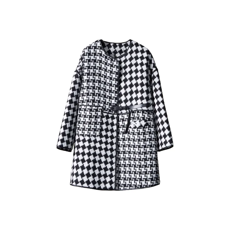 Wbwq Coats Women's Black White Diamond Pattern-0