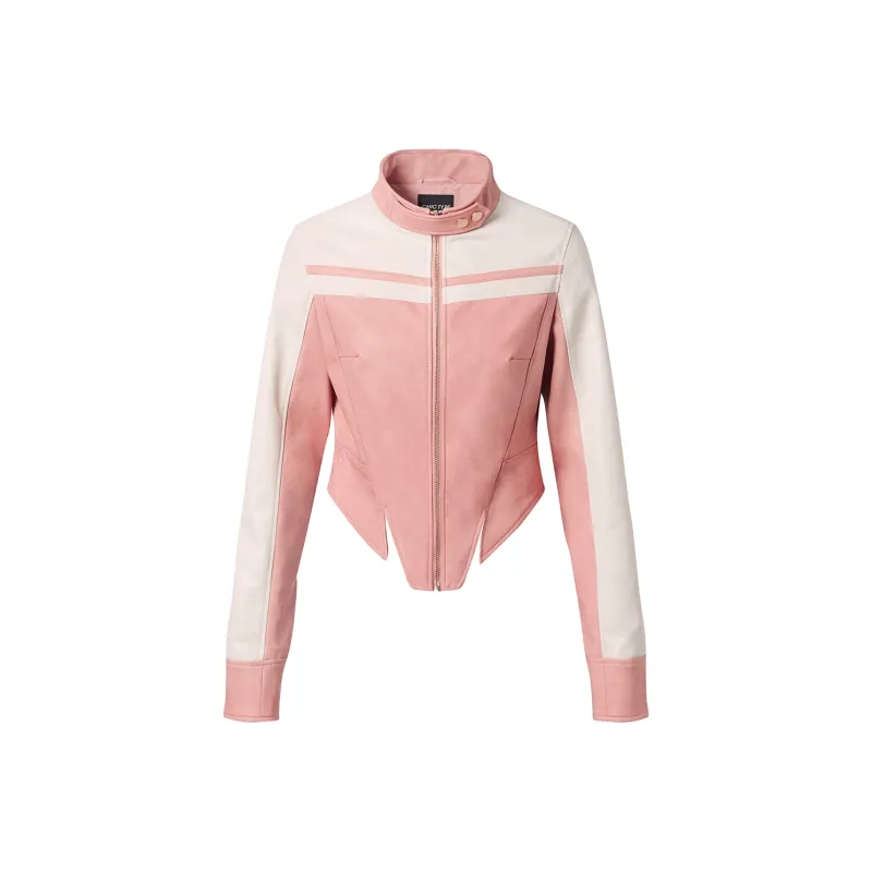 Chic Type Leather Jackets Women's Elegant Pink-0