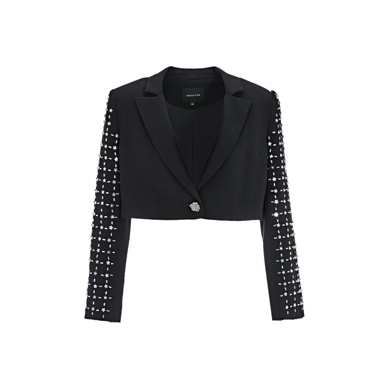 Marie Elie Cropped Coats Women's Black-0