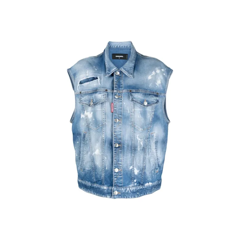 DSQUARED 2 Distressed Oversized Denim Vest-0