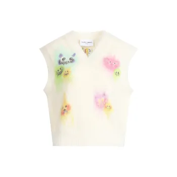 Valeria Obbaco Knitted Fabric Vest Spring Autumn And Winter Women's White